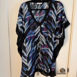 Calvin Klein Abstract Sheer Caftan Beach Cover Up